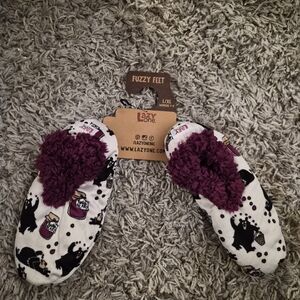 Lazy One Fuzzy Feet Slippers with Purple Accents NWT